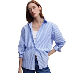 Mango Blue Striped Oversized Shirt Button Down Shirt Preppy Academia Office